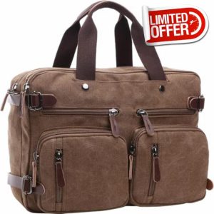 Canvas Laptop Briefcase Convertible Backpack Messenger Shoulder bag Handbag Multi-functional Travel Rucksack Fits 17.3 Inch Laptop for Men Wome