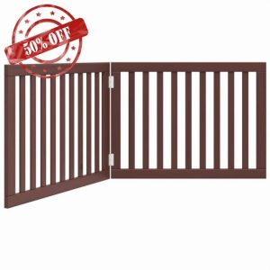 idaXL Dog Gate Foldable 2 Panels Brown Wooden Pet Barrier - Freestanding Folding Gate in Poplar Wood for Small/Medium Dogs - 160cm x 80cm Panel for Living Room