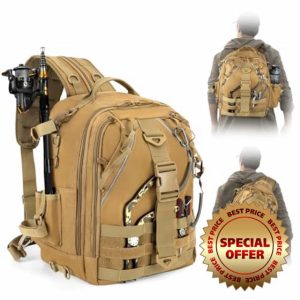 Jueachy Fishing Tackle Backpack: Water-Resistant Fishing Backpack with Rod Holder Fishing Shoulder Storage Bags