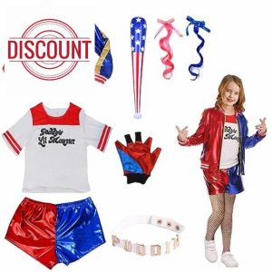 Maazusa Quinn Cosplay Costumes for Kid 8Pcs Quin Outfit Liter Girls Clothing for Halloween Cosplay Costume Parties Carnival