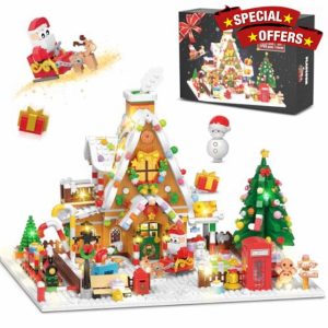 PLAXSOON Christmas Gingerbread House Mini Building Set with LED Light