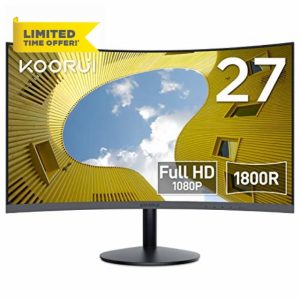 KOORUI 27-Inch Curved Computer Monitor Full HD 1080P 75Hz Gaming Monitor 1800R LED Monitor HDMI VGA