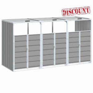 idaXL Wheelie Bin Storage for Triple Bins - Grey Powder-Coated Steel