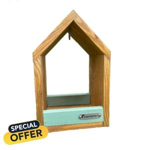 Green Feathers Small Wooden Hanging Bird Feeder