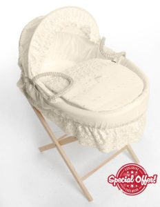 Broderie Anglaise Designer Spare Replacement Moses Basket Dressing Cover Bedding Set & Adjustable Hood