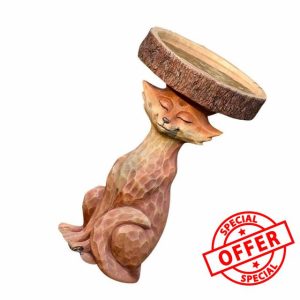 Resin Bird Feeder Antique Fox Rabbit Frog Animals Statue Bath Feeding Tool Sculptures Bathing Bowl for Garden Miniatures Fox