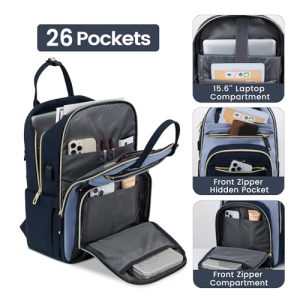 Water Resistant Work Rucksack Bag for Women with Anti-theft Zipper & USB Port