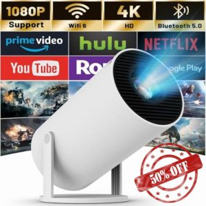 Smart Mini Projector WiFi6 Bluetooth 5.0 - Portable Projector 12000 Lumen Support 4K with Android TV 11.0
