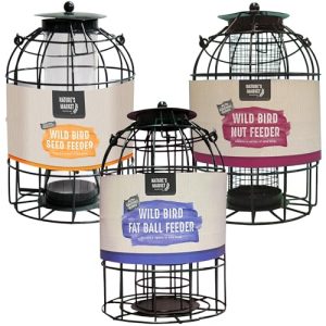 Nut & Seed Feeder With Bird Cage Metal Hanging Weather Resistant Safe Guard Wildlife Birds For Outdoor Garden (All 3 (Fat Ball