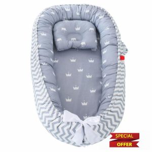 Gcroet Baby Nest with Pillow Cotton Ergonomic 0-3 Age Breathable Portable Baby Nest Pod Detachable Washable Zip Lifting Handle Print Lounger with Strap Type6..