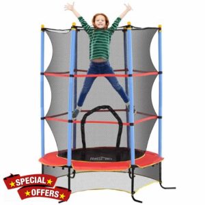 HOMCOM 6FT Kids Trampoline for Toddlers with Safety Net Enclosure Outdoor Indoor for Age 3-10 Years