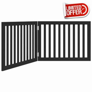 idaXL Dog Gate - Foldable 2 Panels - Black Poplar Wood Pet Barrier - 160 cm