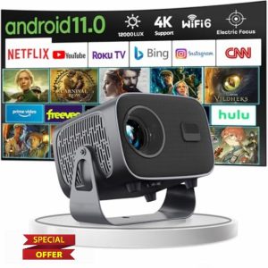 [Android TV&Auto Keystone/Electric Focus]Portable Video Projector HD 4K Supported with WiFi 6 and BT 5.2