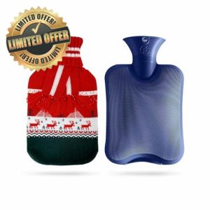 suitmine Hot Water Bottle PVC 2L Leak-Proof with Removable Cute Knitted Cover Classic Christmas Pattern for Pain Relief Hot and Cold Therapy