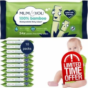 Mum & You Bamboo Baby Wipes Multipack - 100% Biodegradable Wet Bamboo Wipes (12 Packs)