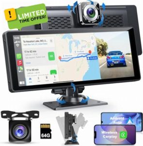 10.26' HD IPS Screen Apple Carplay for Car with 4K Dash Cam