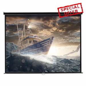 INMOZATA Pull Down Projector Screen 100" Wall & Ceiling Mounted HD Projection Screen with 4:3 Ratio Matte White Screen for Home Cinema Theater School Office Presentation Outdoor Indoor(Size:197x147cm)
