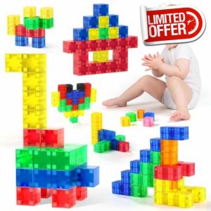 GAGAKU 64PCS Magnetic Blocks Cubes for 3 4 5 6 7 8 Years - 2.3 CM Translucent Magnetic Cubes Magnetic Blocks Magnet Building Blocks Preschool STEM Educational Construction Toys Gif