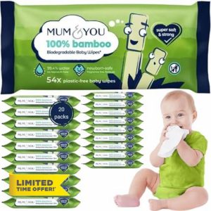 Mum & You Bamboo Baby Wipes Multipack - 100% Biodegradable Wet Bamboo Wipes (20 Packs)