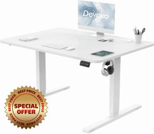Devoko Electric Standing Desk 100x60cm Sit Stand Table Height Adjustable Desk with Backpack Hook and Memory Smart Pannel