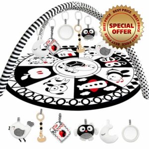Quokka Floor Round Playmat for Babies - Super Soft Black&White Play Mat for Kids Toddlers & Infants - Extra Thick Large Padded Non-Slip Nursery Rug in Contrast Colors - Foldable Playroom Ma