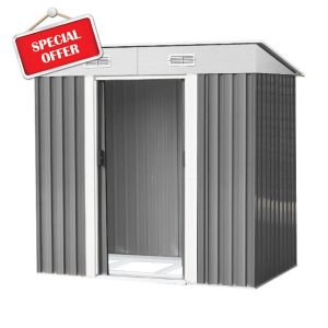 6x4 Ft Garden Storage Shed - Outdoor Bike and Metal Pent Tool Storage
