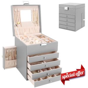 Jewellery Box Organiser with 6 Drawers and Mirror