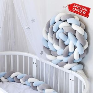 GYCF Braided Cot Bumper Comfortable Handmade Braided Cushion Bed Snake Cot Knotted Surrounds Adjustable Baby Cot Bumper Accessories Cot Protector