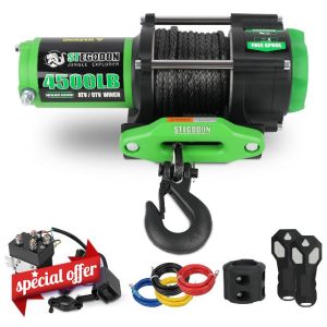STEGODON 4500 lb ATV/UTV Electric Winch 12V Waterproof Electric Winch Off-Road Synthetic Rope Winch for ATV UTV Towing Trailer Winches with 2 Wireless remotes