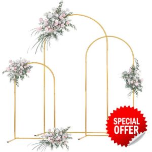 PlusFive Metal Arch Backdrop Stand Set of 3 Gold Wedding Arch Backdrop Stand Garden Arch Balloon Arch Stand for Wedding Birthday Party Anniversary Celebration Graduation Decoration(6.5Ft