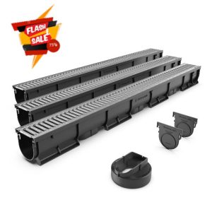 Vodaland EASY 1 Slim Plastic channel drain kit with galvanised steel grating - load class A15 (3 Pack)