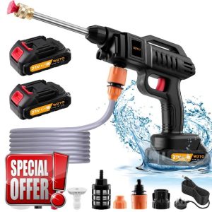 Power Washer High Power Washer Machine 60 Bar and Charger 1500W Portable Pressure Washer with Nozzle and 5m/16.5ft tube for Car