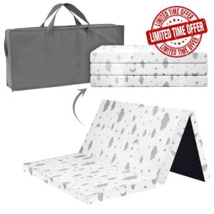 Trifold Travel Baby Mattress Topper 95 x 65cm – Soft & Breathable Portable Foam Crib Mattress for Travel & Pack 'n Play | Foldable