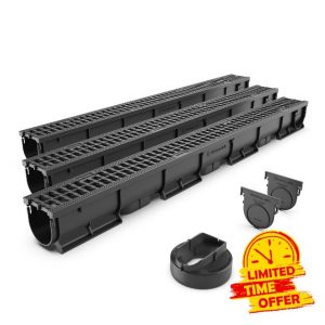 Vodaland EASY 1 Slim Plastic channel drain kit with plastic grating - load class A15 (3 Pack)