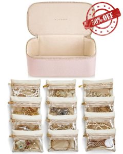 Vlando Travel Jewellery Box Organiser Travel Jewelry Storage with 12 Velvet Jewellery Zipper Pockets