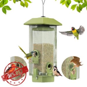 Squirrel Proof Bird Feeder Made of Metal Bird Feeder Hanging for Outdoor Use Feeding Station Wild Bird Feeding House Waterproof with 2 lbs Seed Capacity