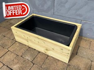 Wooden Raised Small Pond Wildlife Water Feature Garden 75.5x45x24cm 40L Solid Tub Liner (Smooth Plane Decking)