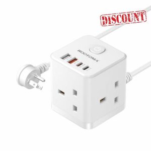 UK to US Plug Adaptor 3 Way 4 Fast Charging USB (QC3.0/PD20W) with 1.5M Extension Cable Compact Cube USA Travel Adapter for American