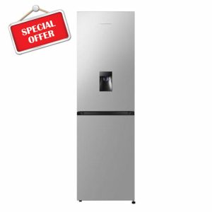 Fridgemaster MC55251DES 55cm Freestanding 256 litre 50/50 Frost Free Fridge Freezer with Non-plumbed Water Dispenser - LED Lighting- 4 Star Freezer Rating -Silver - E Rated