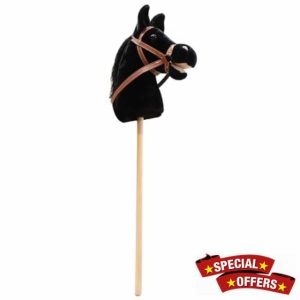 M&Catree Hobby Horse Stick Horse Neighing and Galloping Sounds Plush Hobby Horse Toy - Black (No wheels)