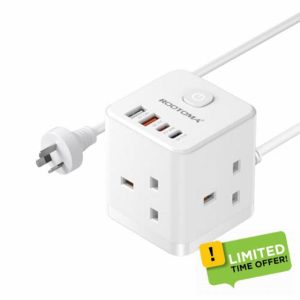 UK to Australia Plug Adapter with 1.5M Extension Cable 3 Way 4 Fast Charging USB (QC3.0/PD20W) Compact Cube Plug Adapter for New Zealand