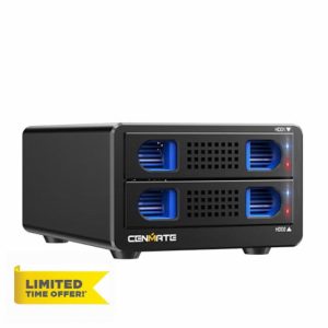CENMATE Aluminum Dual Bay Hard Drive Enclosure with Cooling Fan for 2.5“/3.5" SATA HDD/SSD with USB A/C 3.0