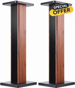 Suuiwau 24 inch(60cm) Wood Grain Speaker Stands Universal Speaker Stands Floor Pair Heavy Duty Surround Sound Studio Monitor Stand for Home Theaters with Sand Filling Tuning Functio