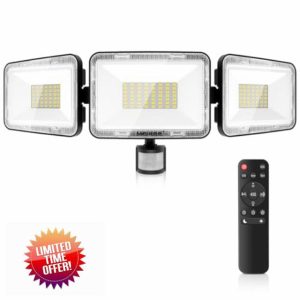 MEIKEE 70W Security Lights Outdoor Motion Sensor 6580LM 6500K Daylight White PIR Floodlights Outdoor 4 Modes Timing with Remote Control IP66 Waterproof 180° Adjustable for Garden Garage Doorways            [Energy Class E]