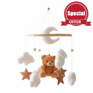 Adorable Mobile Cot Hanger with Plush Teddy Bear that Promotes Hand-Eye Coordination for a Happy Baby Nursery Unj372 (BW2