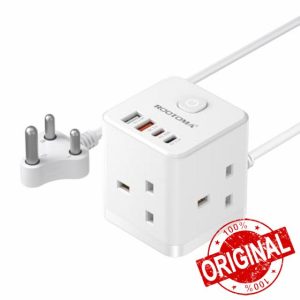 South Africa Plug Adapter with 1.5M Extension Cable 3 Way 4 Fast Charging USB (QC3.0/PD20W) Compact Cube Power Adapter for UK to South Africa