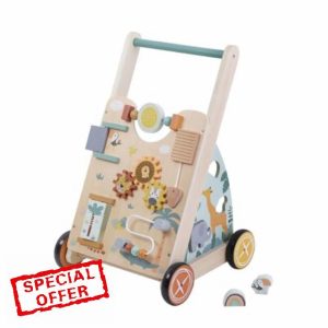 Jumini Wooden Baby Activity Walker – Safari-Themed Push Along Walker for Toddlers