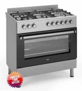 Ferre F9S60E7-IN 90cm Dual Fuel Range Cooker With Double Turbo Fan & 6 Burner(1 Wok) - Stainless Steel            [Energy Class B]