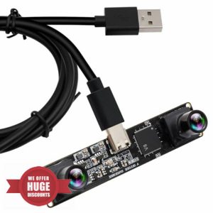 ELP Global Shutter USB Camera 120 fps 3D Sync Dual Lens USB Camera Module with 90 Degree Distortion Free USB Camera for PC Computer Plug and Play for Face Recognition Scanning QR Codes