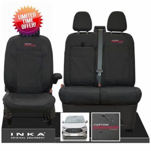 Inka The All New Ford Transit Custom Front Set 1+2 Tailored Waterproof Seat Covers Black with logo MY2024 onwards (Choice of 7 Colours) (Red)